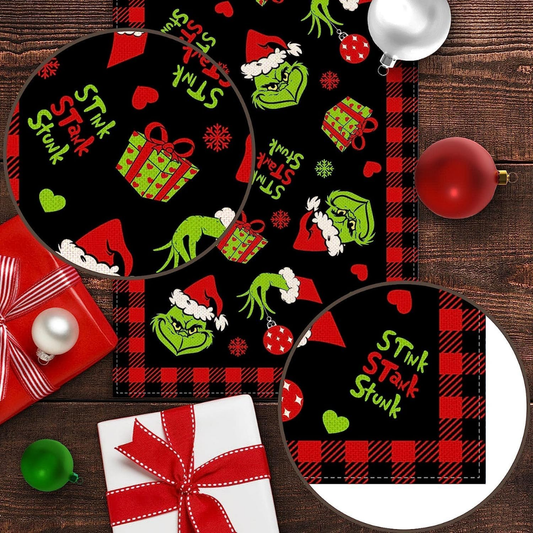 Camino de Mesa Navidad Grinch Cuadros Rojos y Negros