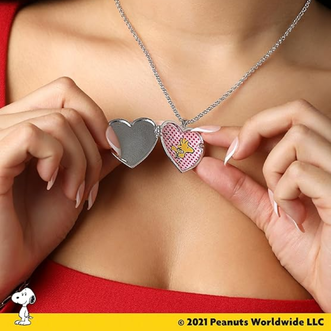 Collar Relicario de Corazón Snoopy con Foto de Woodstock (Joyería Oficial)