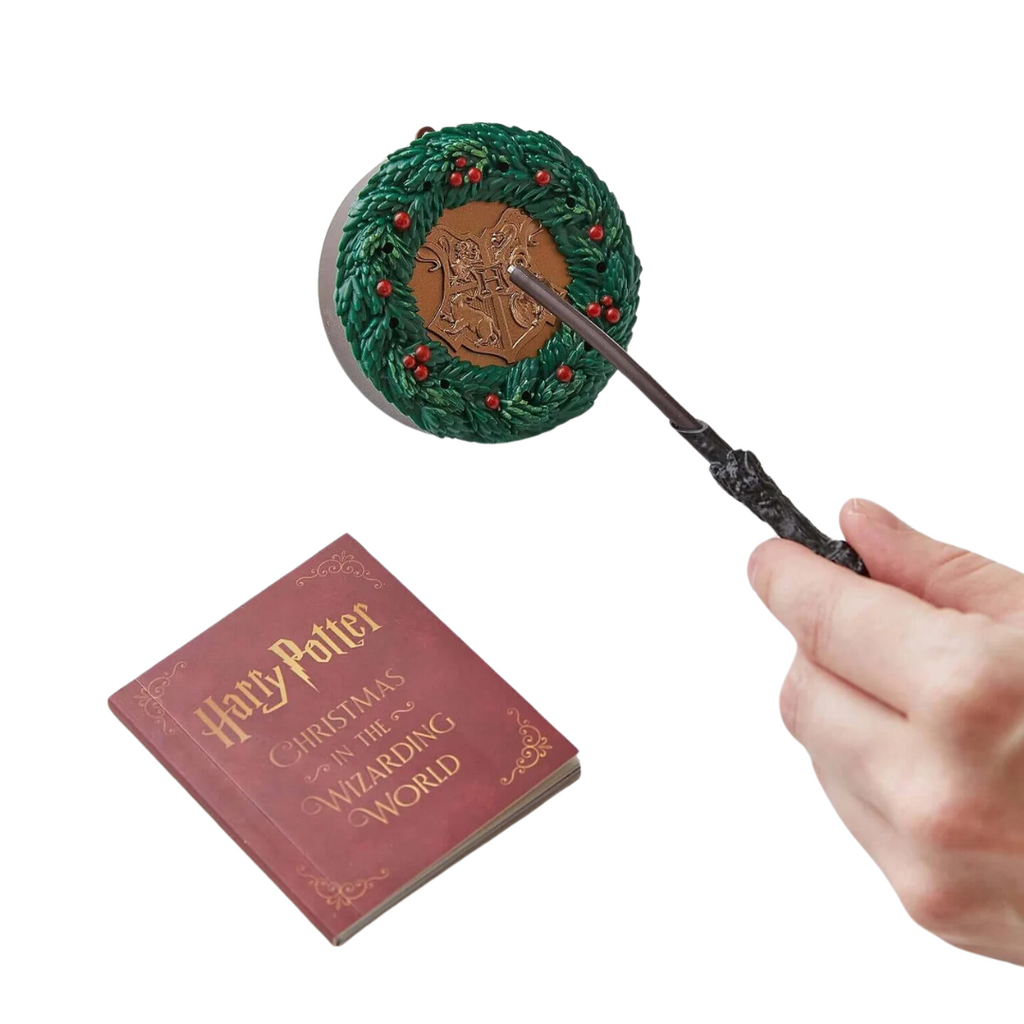 Corona Navideña Mágica Hogwarts con Varita — Harry Potter