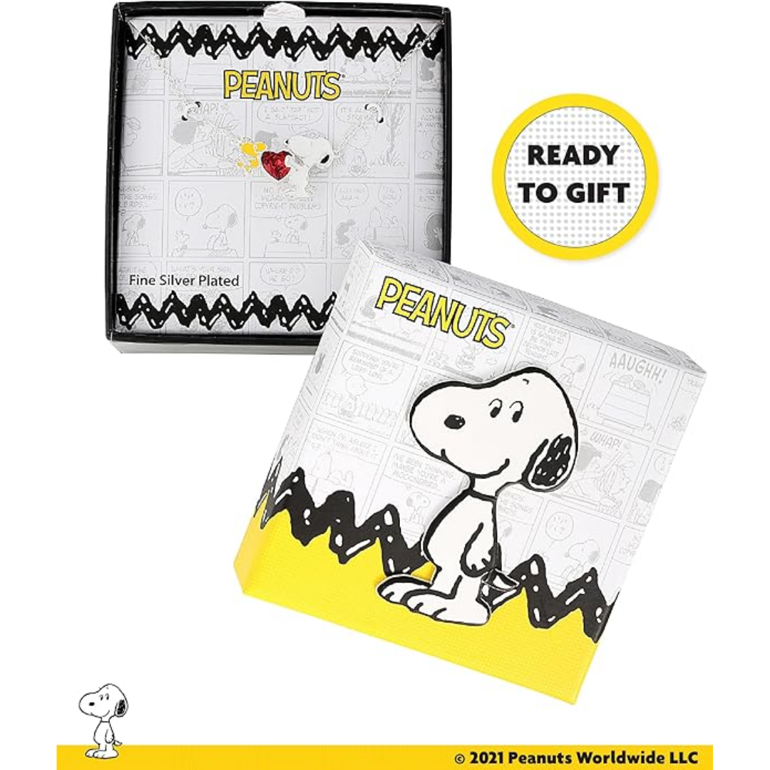 Collar Oficial Snoopy y Woodstock – Colgante con Corazón de Cristal Rojo