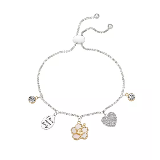 Pulsera Plata y Oro con Flor de Madreperla Disney “Ohana Means Family"
